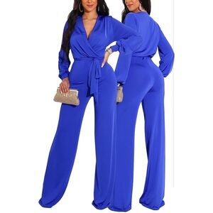 NWT Formal Jumpsuits for Women Dressy Evening Sexy Deep V Neck Plus Size SIZE L